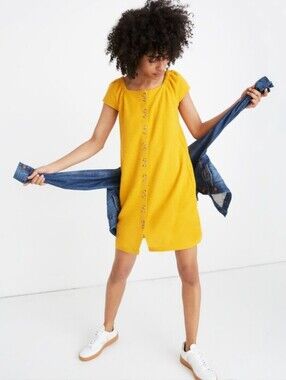 Madewell Texture & Thread Tungsten Yellow Button-Neck Top